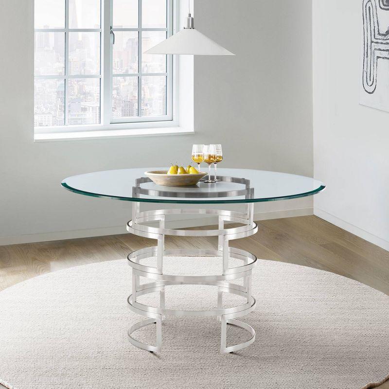 Diaz 48" Round Glass Dining Table with Stainless Steel Base