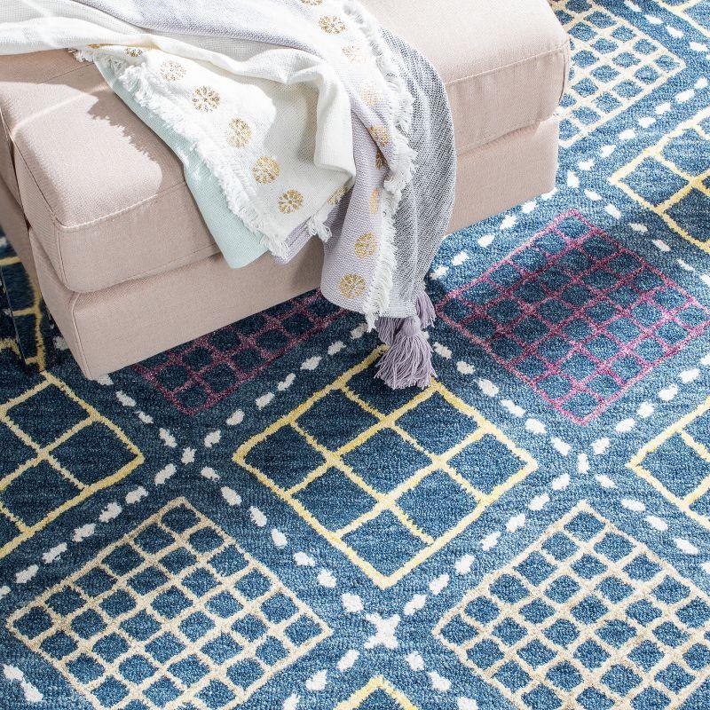 Blue and Yellow Hand-Tufted Wool Square Rug