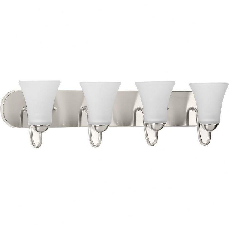 Progress Lighting Classic 4-Light Bath Vanity in Brushed Nickel with Bell-Shaped Etched Glass Shades