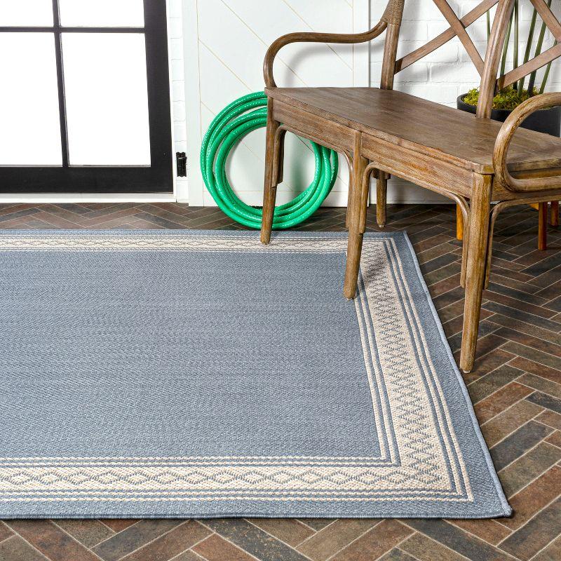 Modern Diamond Border 4' x 6' Blue Synthetic Area Rug