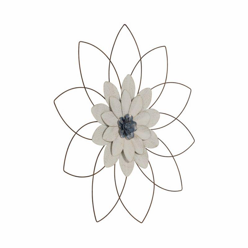 SAGEBROOK HOME 25" Metal Wall Flower White/Blue: Contemporary Iron Art, Abstract Summer Decor, Spot Clean