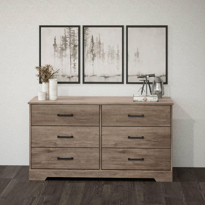 Prepac Rustic Ridge Farmhouse 6 Drawer Bedroom Dresser Brown