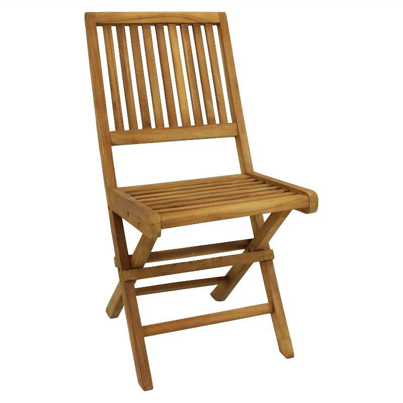 Sunnydaze Outdoor Solid Teak Wood with Stained Finish Nantasket Folding Dining Chairs - Light Brown - 2pk