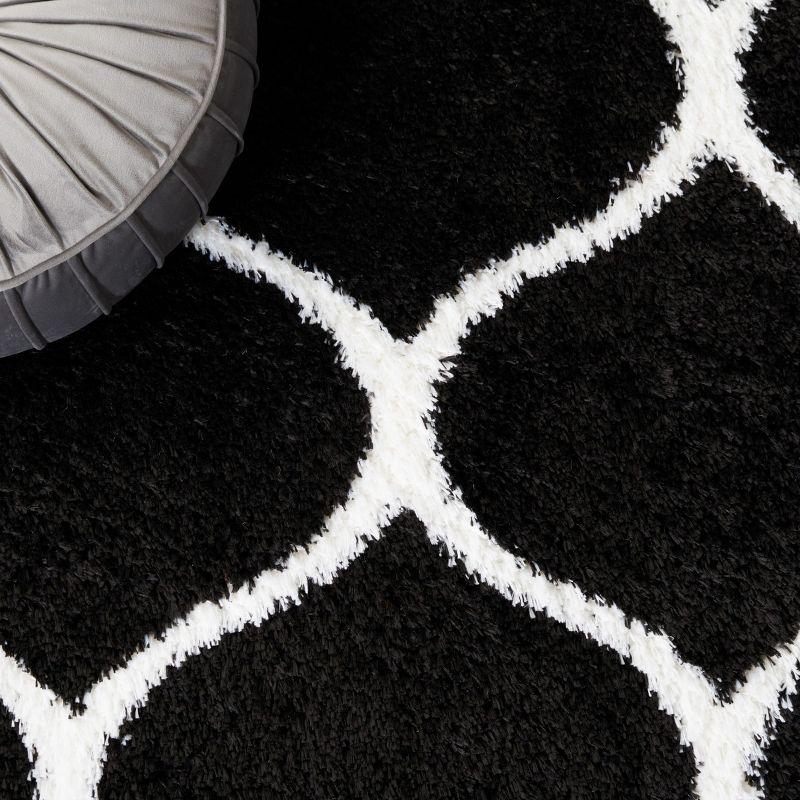 Black and White Synthetic Shag Runner Rug, 2' x 9'