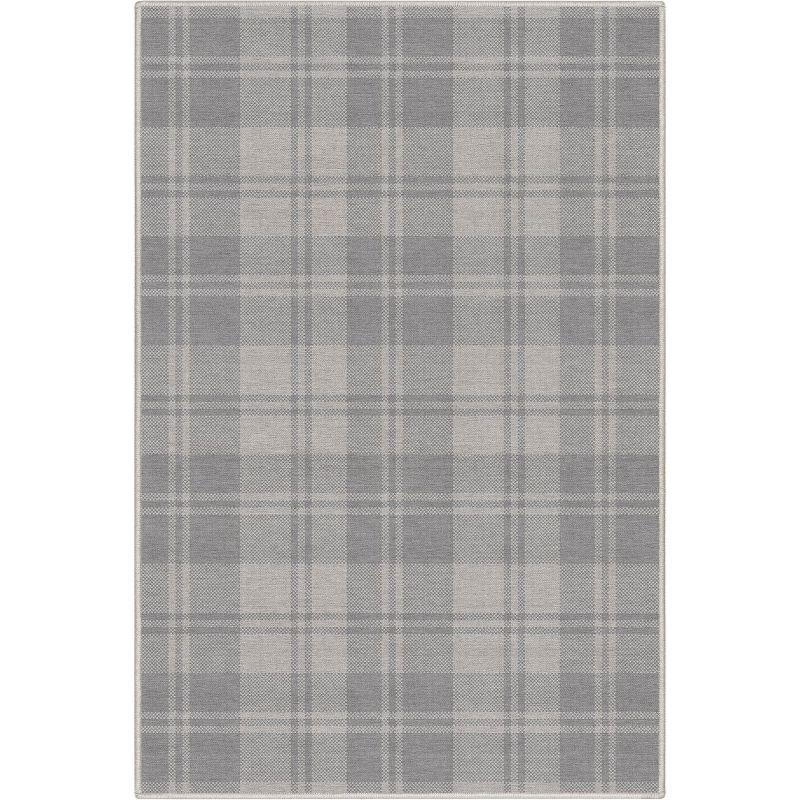 My Magic Carpet Buffalo Plaid Grey And White Plaid Flatweave Brown/Ivory Washable Area Rug | Wayfair