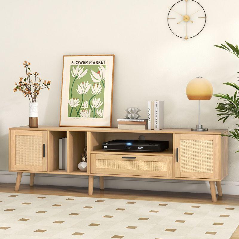 Whisen Rattan-inspired Entertainment Center TV Stand for TVs up to 80'' with 2 Cabinets and 2 Open Shelves