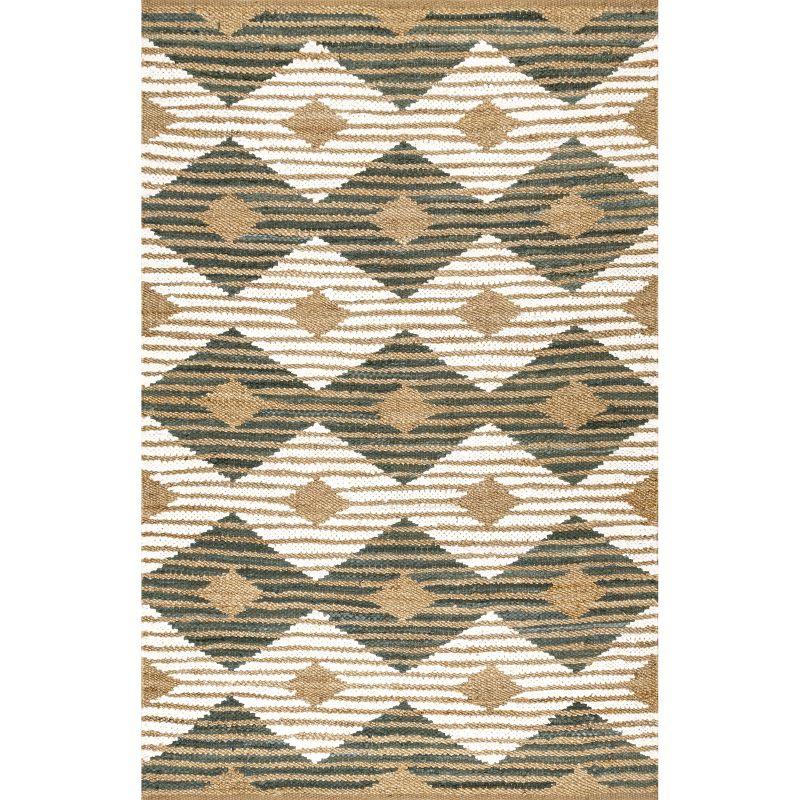 nuLOOM Hand Braided Marla Denim And Jute Diamonds Area Rug, 3' x 5', Olive