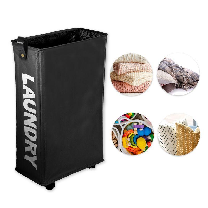Unique Bargains Laundry Hamper with Wheels with Handle 27" Tall 1 Pc Black