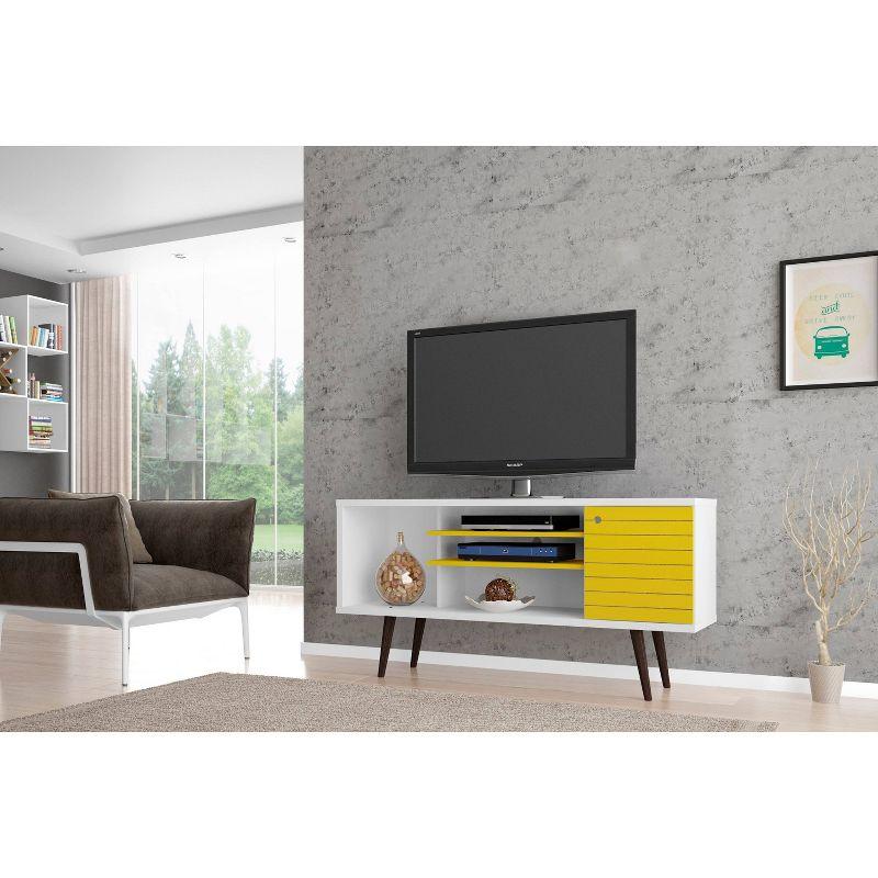 White and Yellow Mid-Century Modern TV Stand with Cabinet