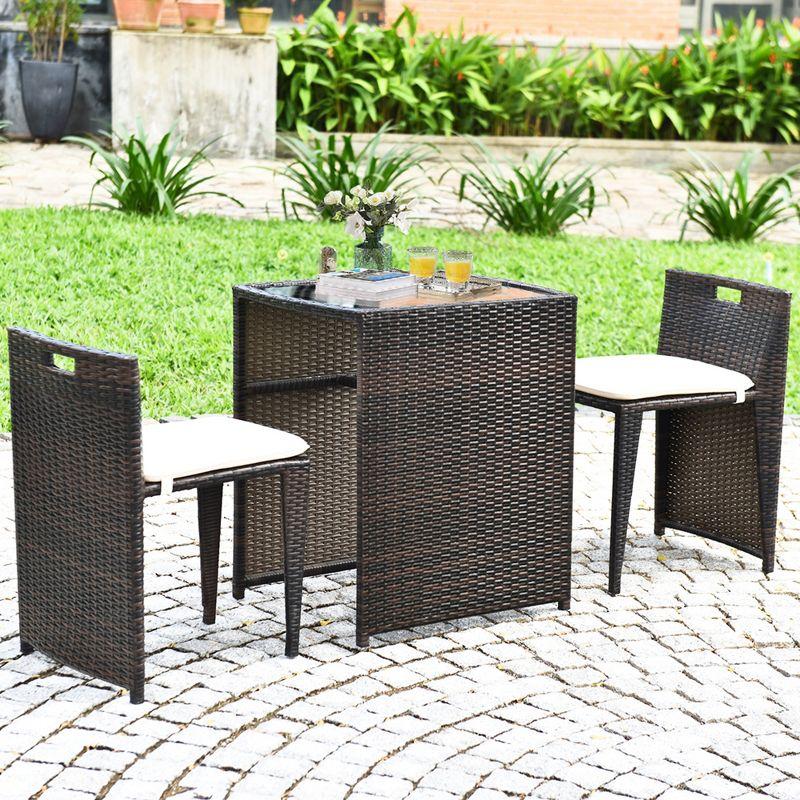 Tangkula 3 PCS Cushioned Wicker Patio Furniture Set Seat Sofa Outdoor No Assembly Brown