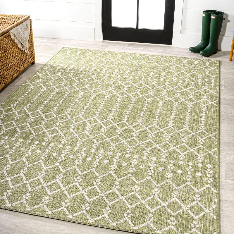 9' x 12' Ourika Moroccan Geometric Textured Weave Indoor/Outdoor Area Rug, Light Green/Cream - JONATHAN Y