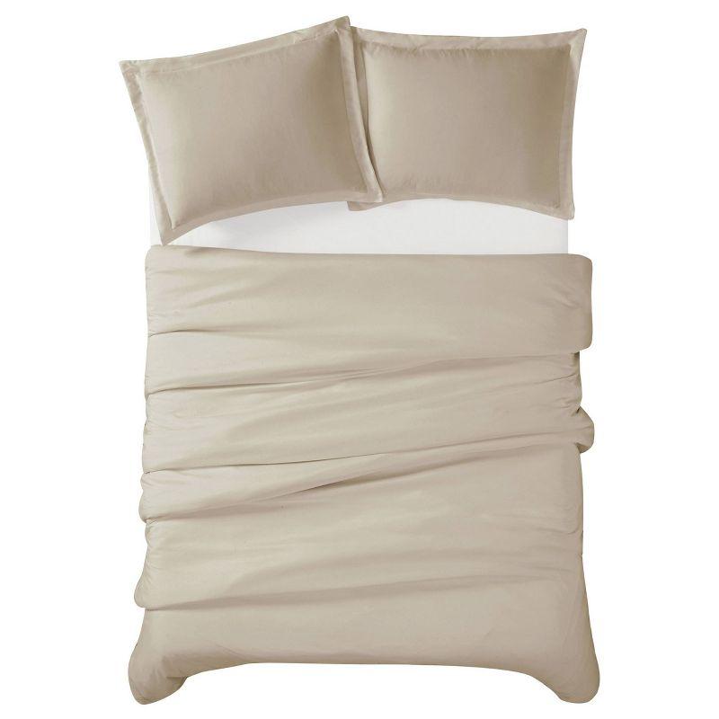Full/Queen 3pc Heritage Solid Duvet Cover Set Khaki - Cannon: Polyester, Reversible, Button Closure