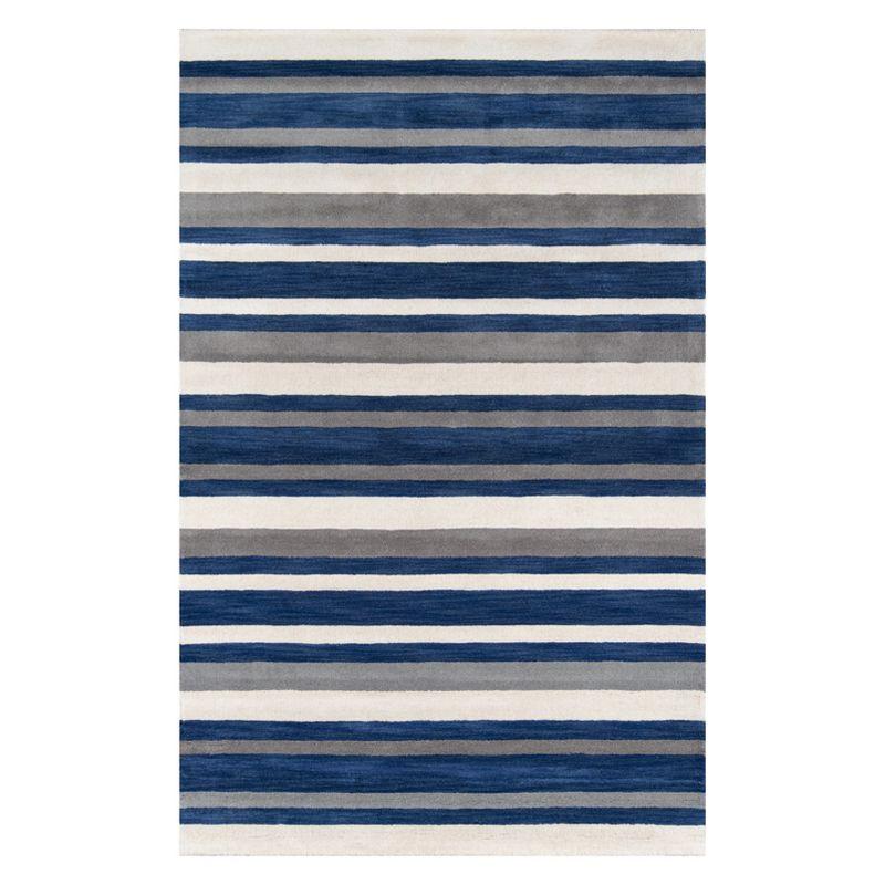 3'3"x5'3" Stripe Tufted Accent Rug Navy - Momeni: Contemporary Handmade Wool, Low Pile Indoor Rug, Canvas Backing