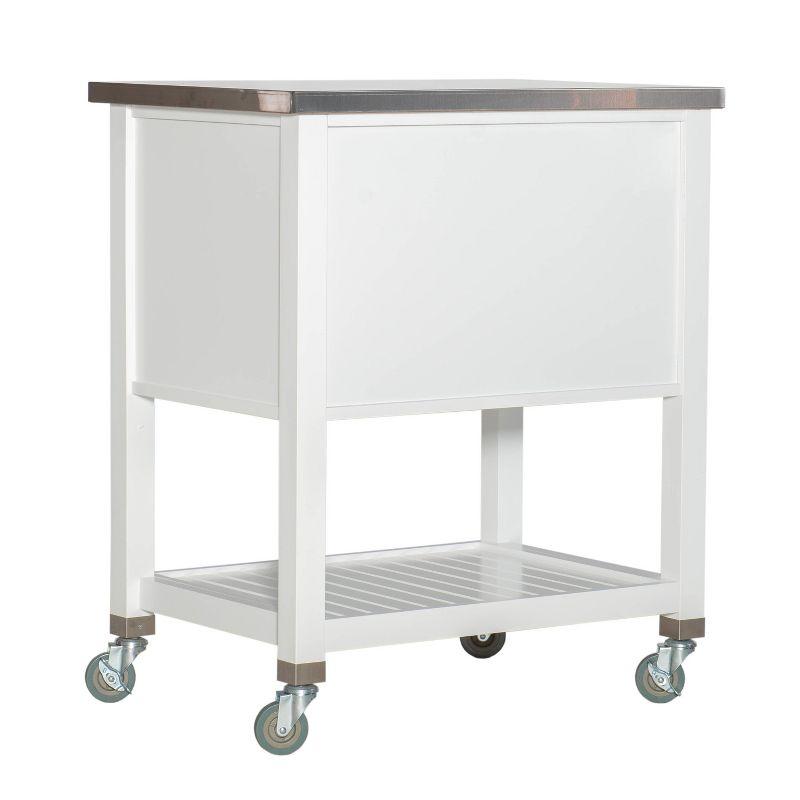 Farmhouse Charm White Stainless Steel Kitchen Cart with Butcher Block