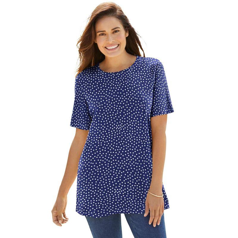 Navy Offset Dot Plus Size Cotton Blend Crewneck Tee