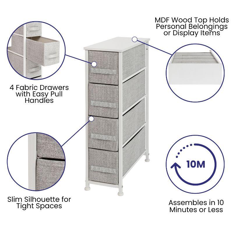 Malone 4 Drawer Vertical Slim Storage Dresser-Wood Top & Fabric Pull Drawers