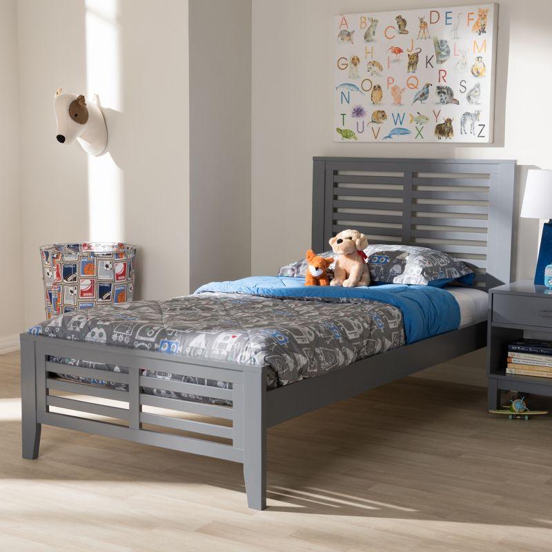 Sedona Gray Wood Twin Platform Bed with Upholstered Headboard