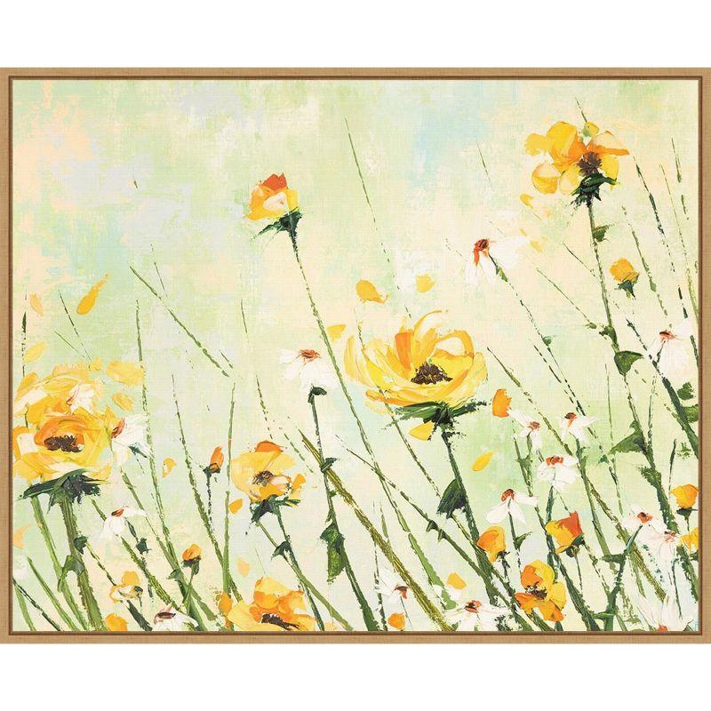 Yellow and White Floral Canvas Print Framed Wall Art 28" x 23"