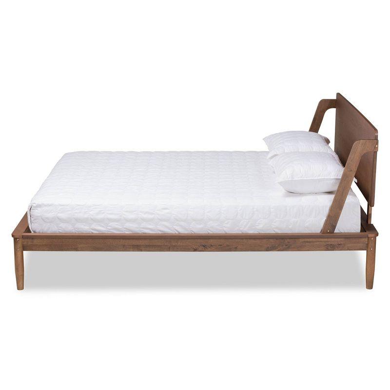 Queen Walnut Wood Frame Upholstered Platform Bed with Tufted Headboard