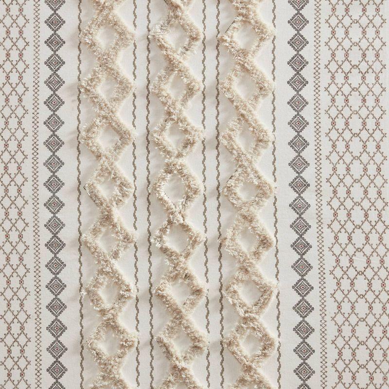 Ivory Cotton Chenille Stripe Room Darkening Curtain Panel