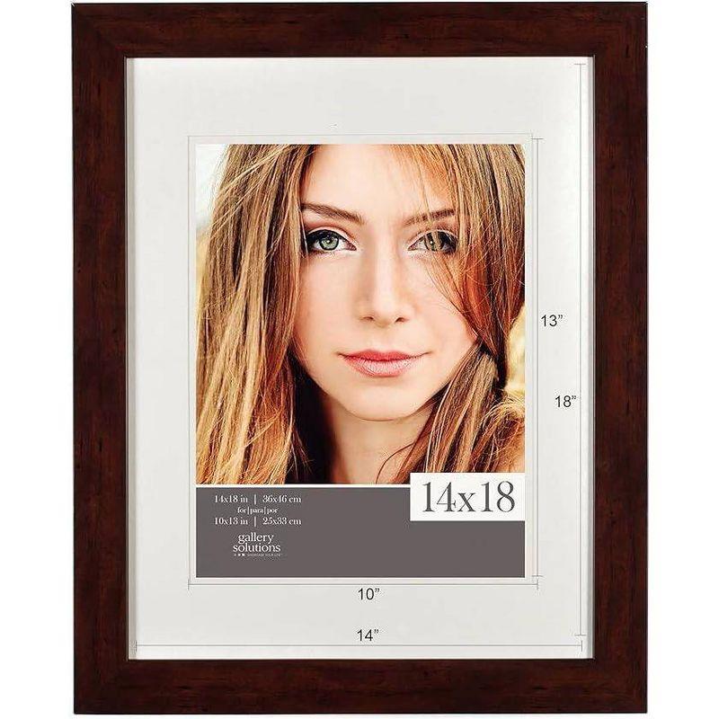 Gallery Solutions 14"x18" Walnut Picture Frame: Double Mat, Glass, Wood, Wall Mount, 10"x13" Photo Display