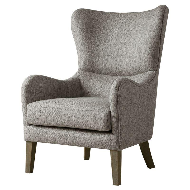 Elegant Gray Swoop Wing Accent Chair with Solid Wood Legs