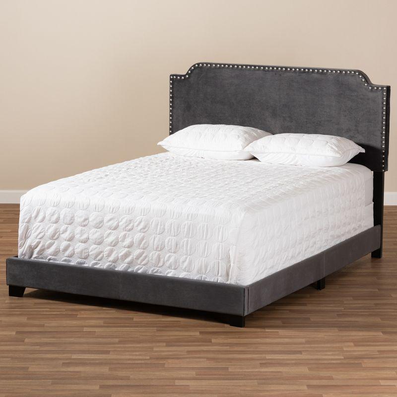 King-Sized Luxe Velvet Upholstered Bed with Nailhead Trim