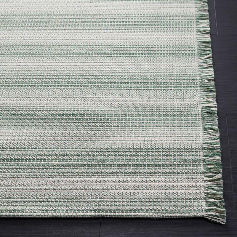 Ivory and Green Flat Woven Boho-Chic Synthetic Area Rug, 8' x 10'