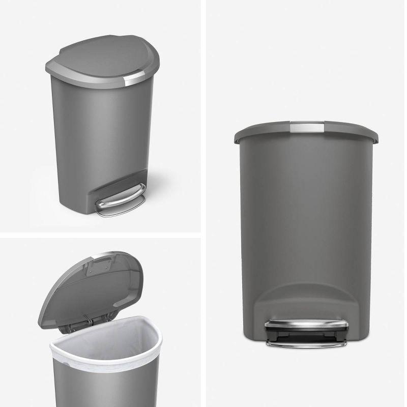 simplehuman Simplehuman 50 Liter / 13 Gallon Semi-Round Kitchen Step Trash Can with Secure Slide Lock, Plastic