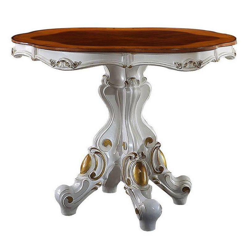 48" Picardy Accent Table Antique Pearl & Cherry Oak - Acme Furniture: Carved Details, Round Shape