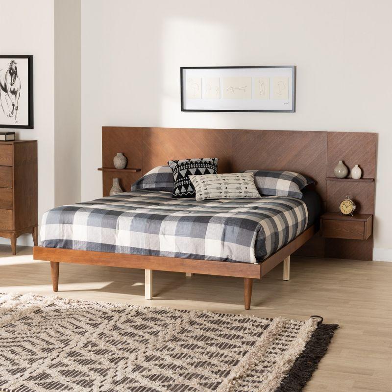 Baxton Studio Graham Mid-Century Modern Transitional Ash Walnut Finished Wood Queen Size Platform Storage Bed with Built-In Nightstands