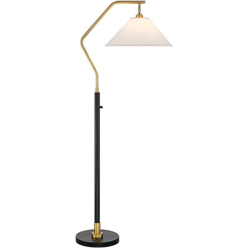 Possini Euro Design Rook Mid Century Modern 66" Tall Standing Floor Lamp Light Curved Chairside Arc with Dimmer Gold Black Metal Living Room Bedroom