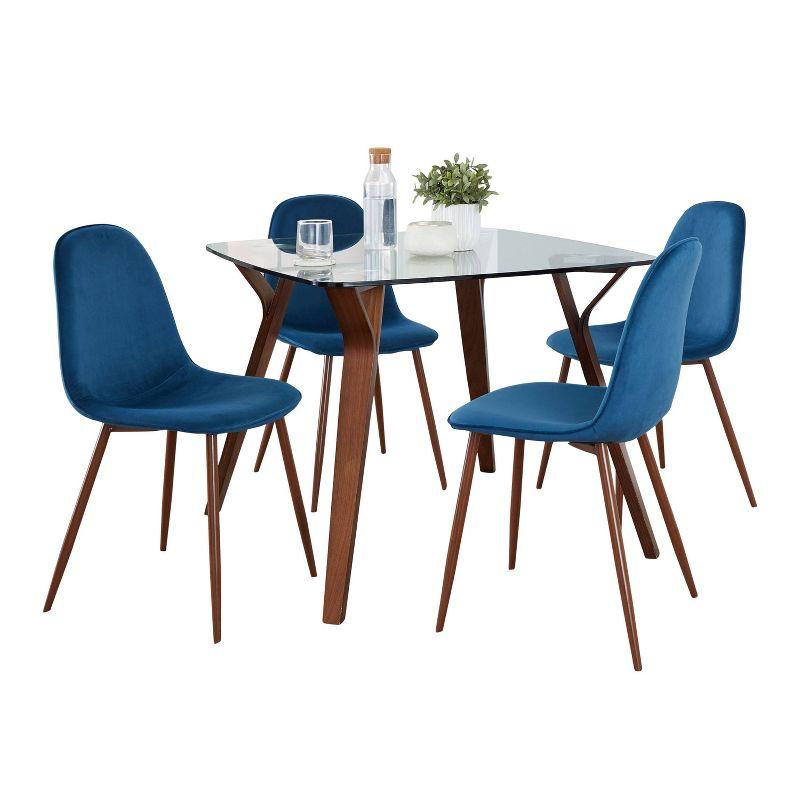 Folia 5-Piece Glass Top Dining Set with Blue Chairs