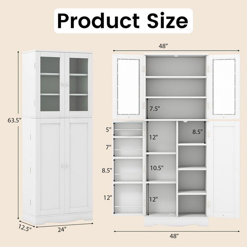 Costway 63.5" Tall Kitchen Pantry Storage Cabinet with Glass Door Storage Shelves Black/White