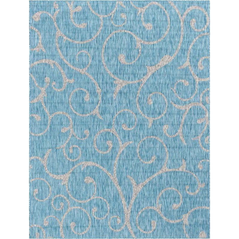Unique Loom 9' 0 x 12' 2 Rectangle Indoor/Outdoor Botanical Light Aqua Area Rug