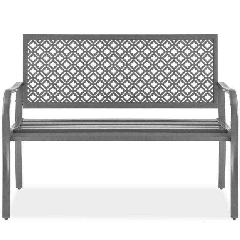 Red Barrel Studio® 2-Person Outdoor Metal Bench with Geometric Backrest, 790lb Capacity, for Garden, Patio, and Entryway
