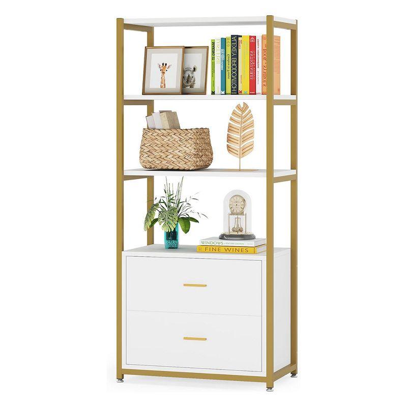 Hommoo 4-Tier Bookshelf,  Display Bookcase with 2 Drawers