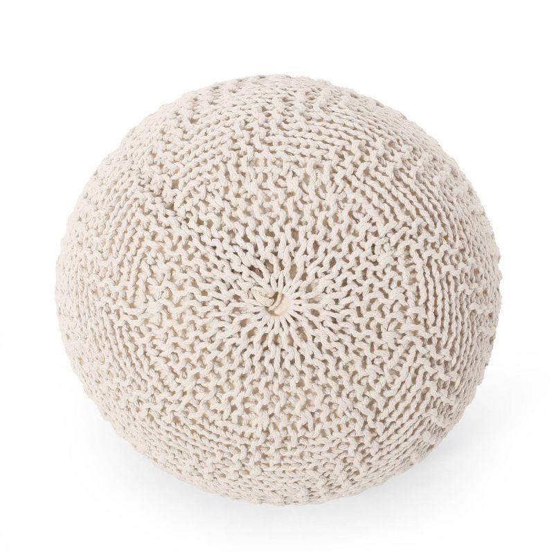 Christopher Knight Home Barwick Modern Knitted Round Pouf Ivory: Upholstered Ottoman, No Assembly Required