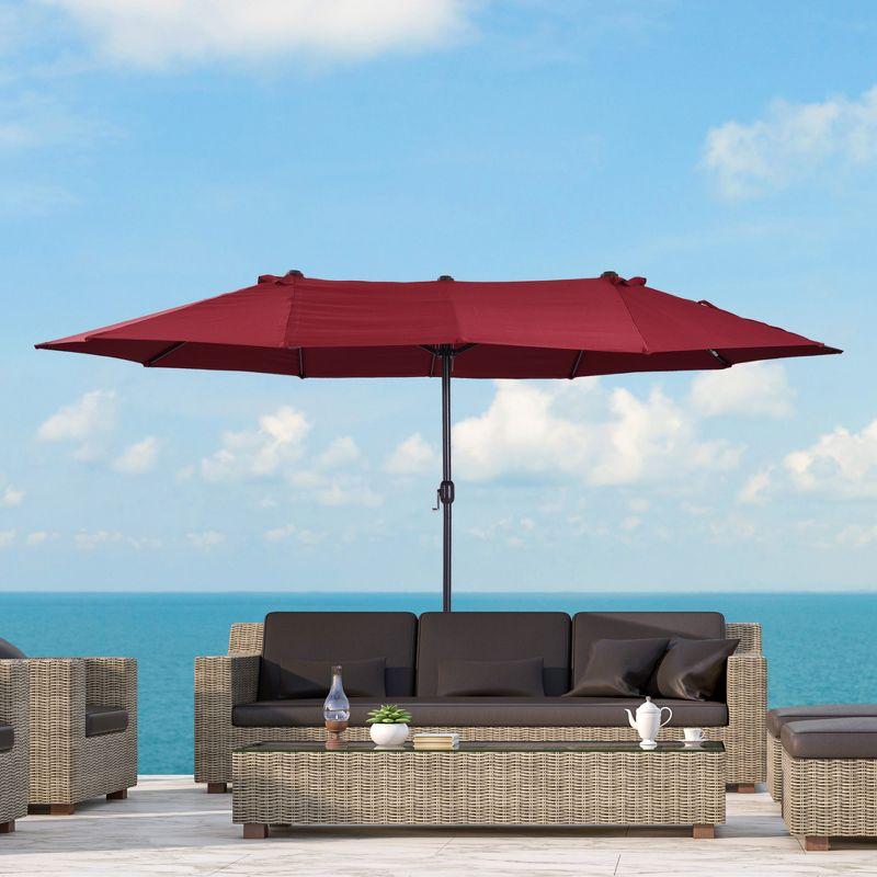 Outsunny 15ft Patio Umbrella Double-Sided Outdoor Market Extra Large Umbrella with Crank Handle for Deck, Lawn, Backyard and Pool