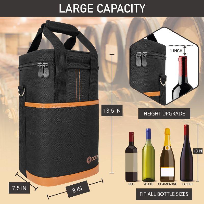 OPUX Wine Bag, 4,6 Bottle Cooler Insulated Tote Carrier Travel Picnic BYOB, Leakproof Padded Portable Party Christmas Gift (Brown, 4 Bottle)