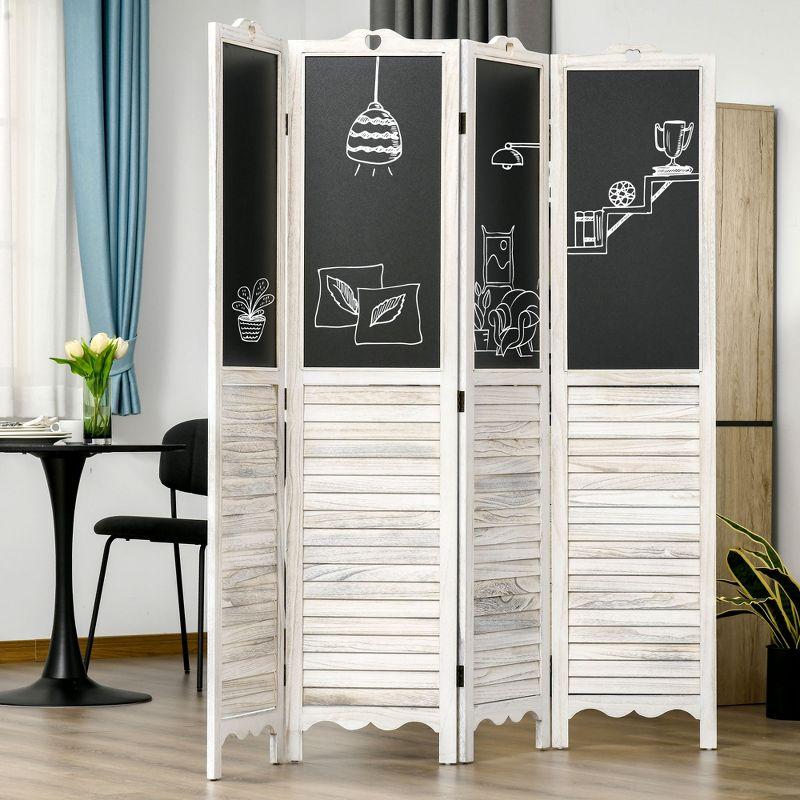 Myhomekeepers HOMCOM 4-Panel Folding Room Divider With Blackboard, 5.5 Ft Tall Freestanding Privacy Screen Panels For Bedroom Or Office