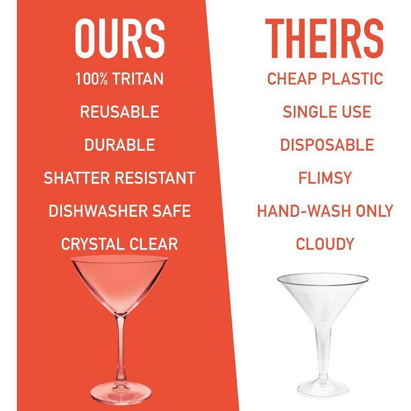D'Eco Unbreakable Martini Glasses (4pk, 9 oz Tritan Glassware) Reusable Glasses- Great for Galentine's Day - Valentine's Day Gift Idea