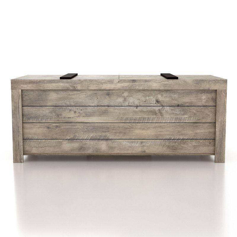 24/7 Shop At Home Mayhearn Farmhouse Storage Bench Weathered Oak: Slide Top, Wood Composite