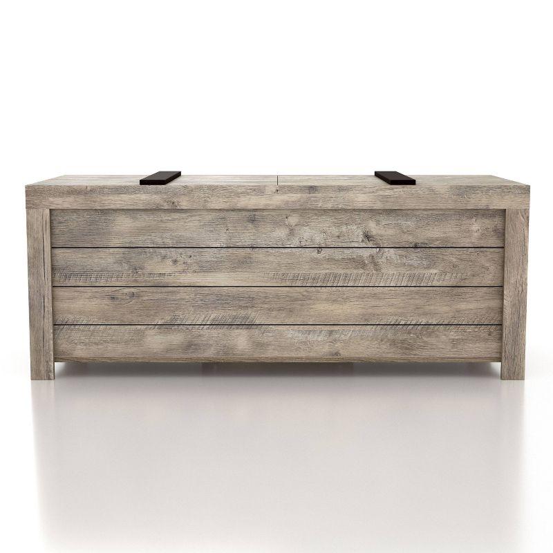 24/7 Shop At Home Mayhearn Farmhouse Storage Bench Weathered Oak: Slide Top, Wood Composite