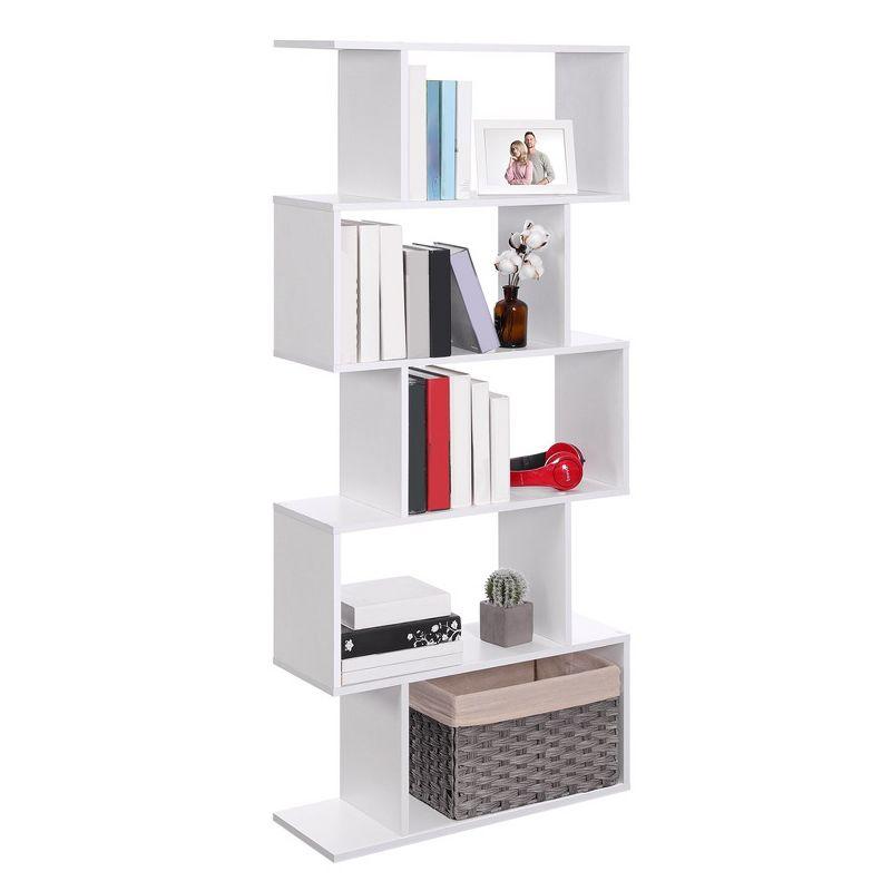 White 5-Tier Wooden Freestanding Bookshelf and Room Divider