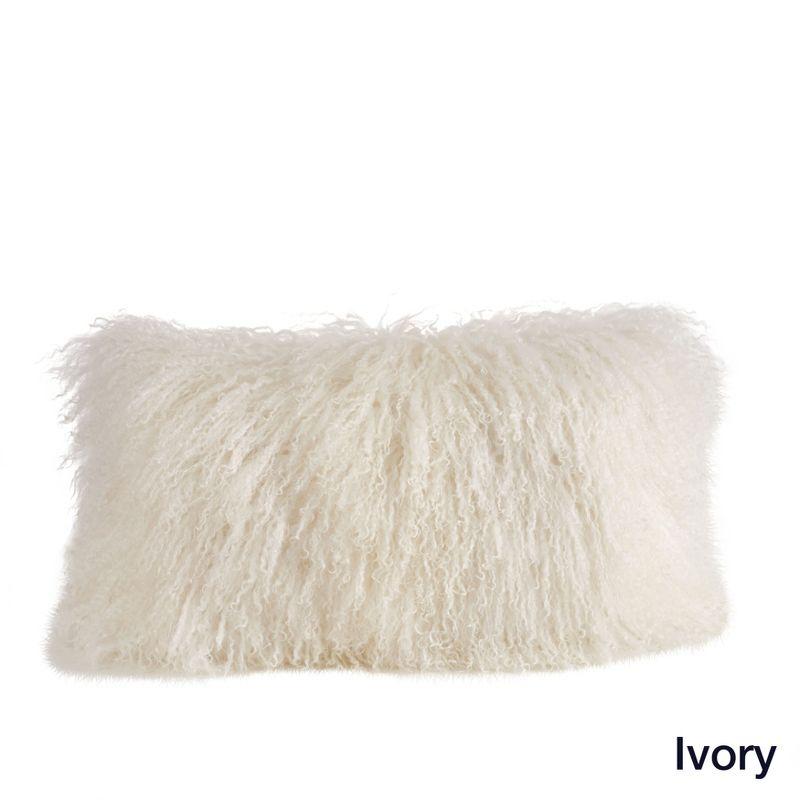 Ivory Mongolian Lamb Fur Rectangular Throw Pillow