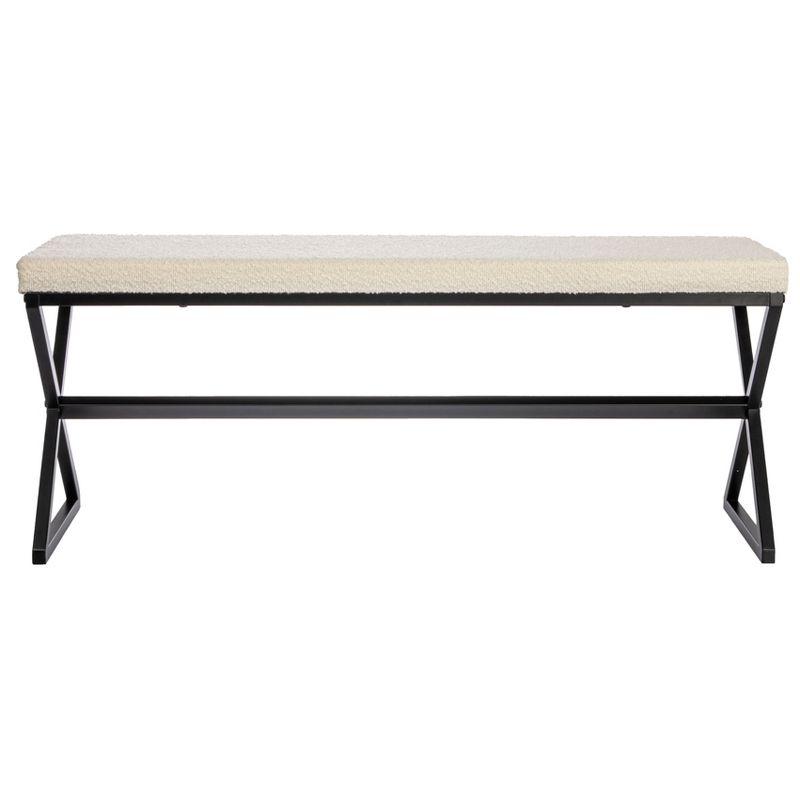 Harper Metal Bench with Boucle Upholstered Cushion, Cream and Black