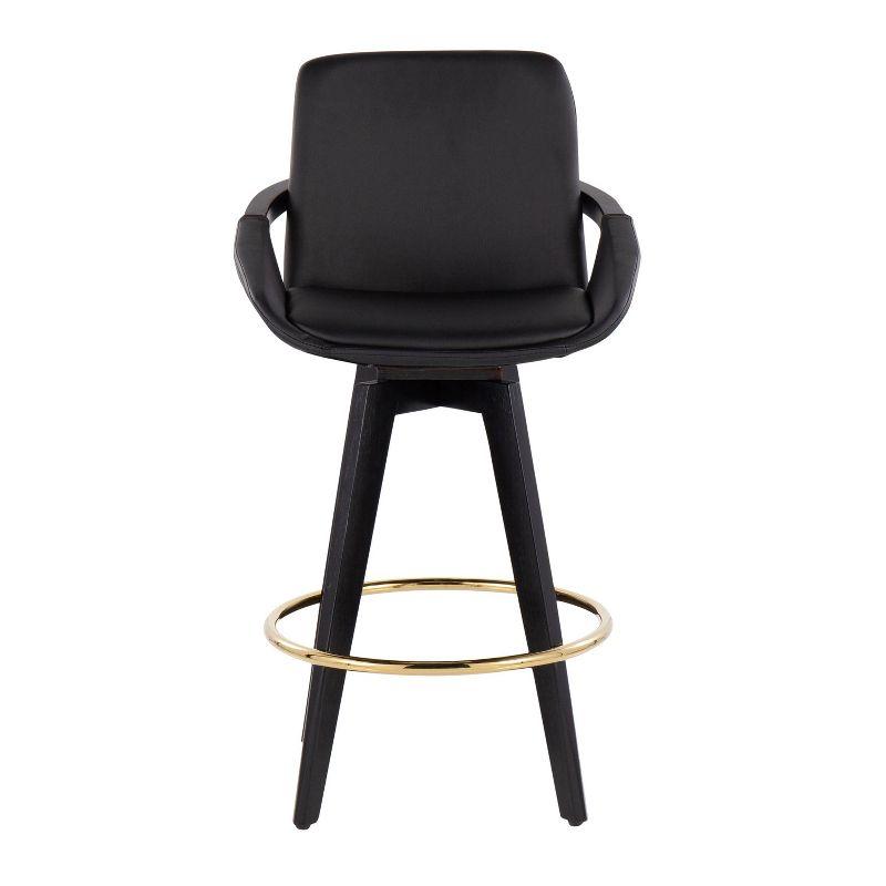 Set of 2 Cosmo PU Leather/Metal/Wood Counter Height Barstools Black/Gold - LumiSource: Swivel Seat, Fixed Height