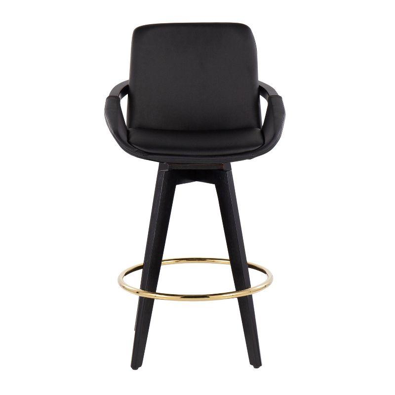 Cosmo Black Faux Leather Swivel Counter Stools with Gold Footrest, Set of 2