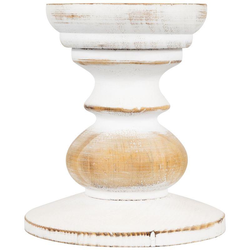 Brushed White Wooden Pedestal Pillar Candle Holder 5.5"